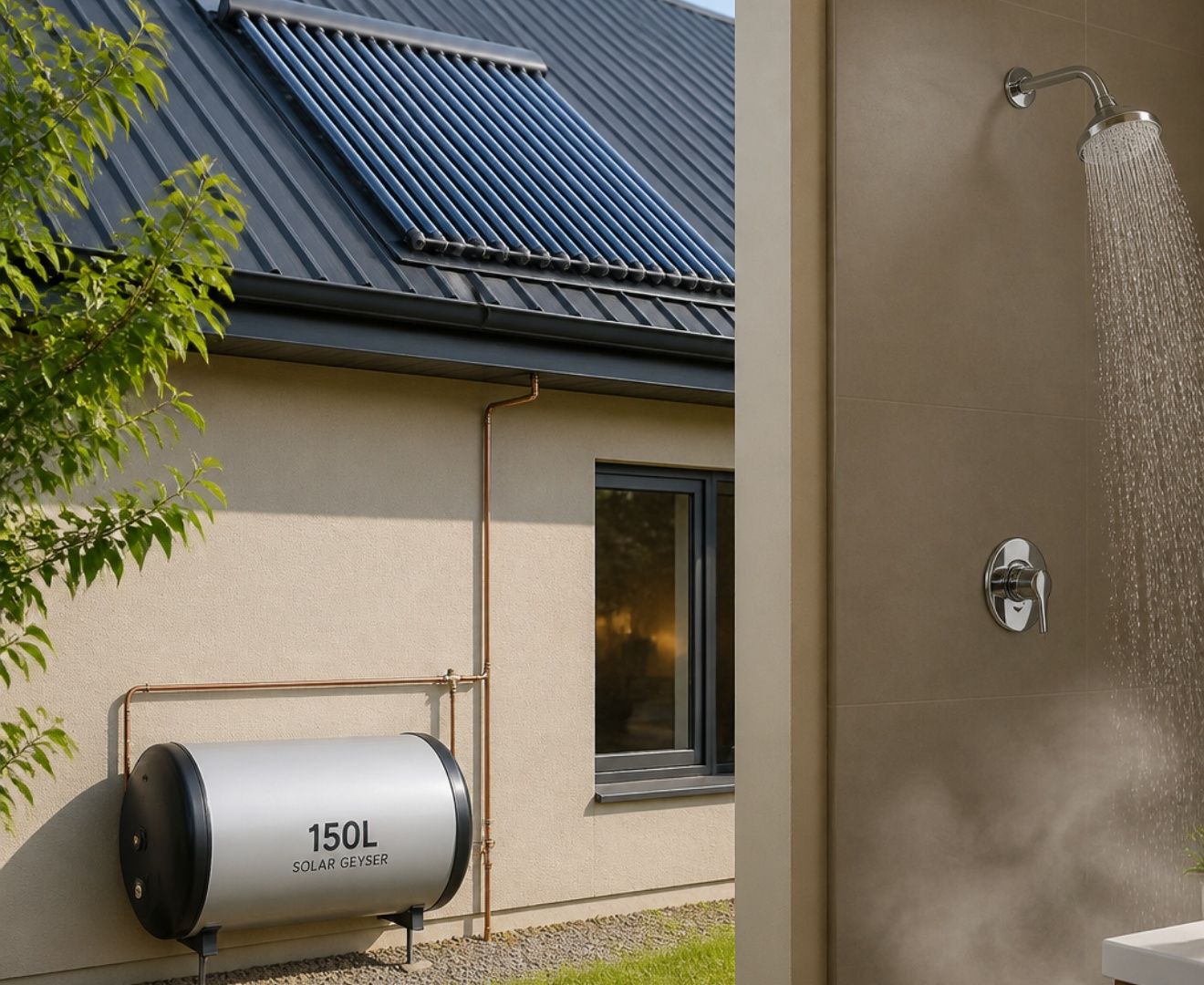 150 litre cylinder feeding a shower with instant hot water