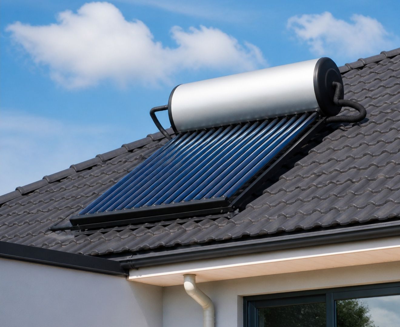 Roof-mounted solar geyser on a residential roof